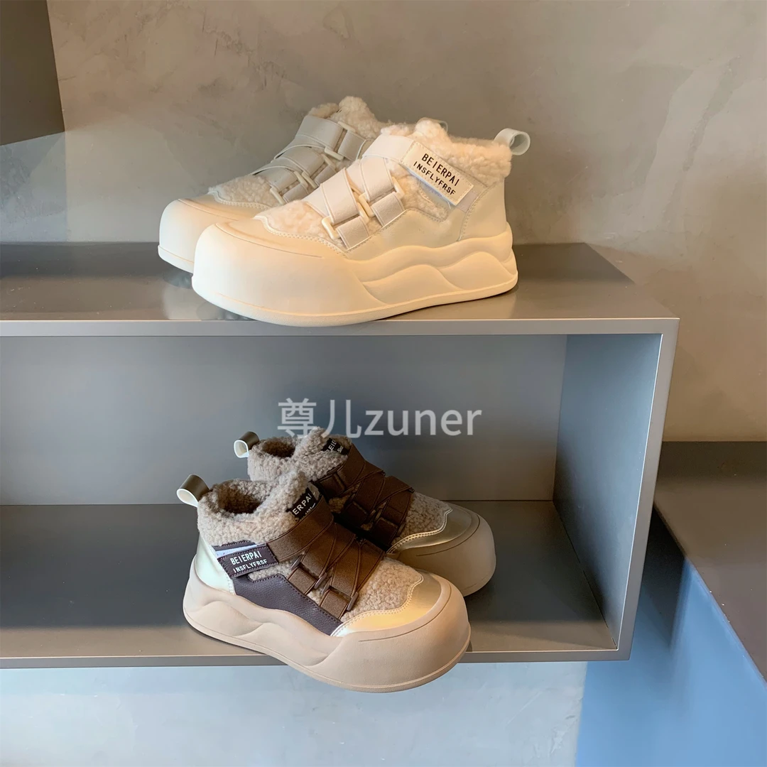 尊儿2024秋冬新品短靴防滑短靴运动时尚休闲厚底加绒保暖高帮