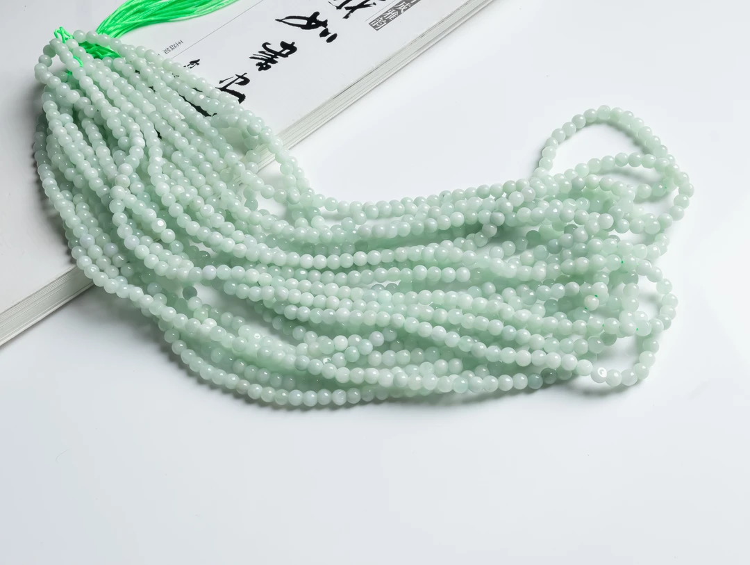天然缅甸翡翠A货冰润圆珠项链卡5mm 108颗多样性发其一