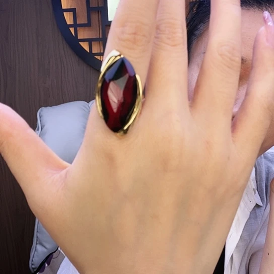 琥珀戒指银S925镶嵌戒指