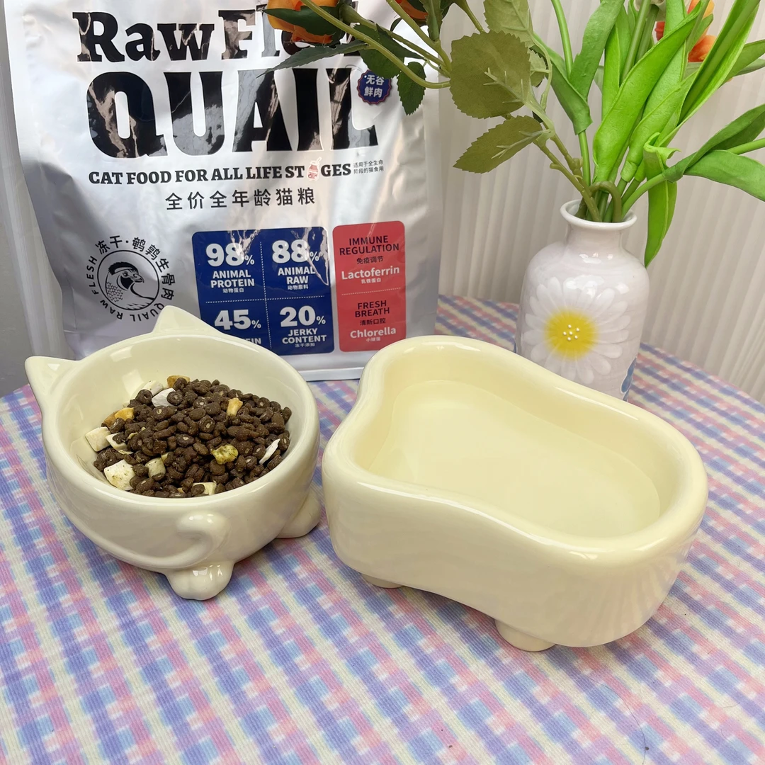 陶瓷猫碗狗碗套装组合小型犬水碗猫碗粮碗斜口碗大容量水碗组合碗