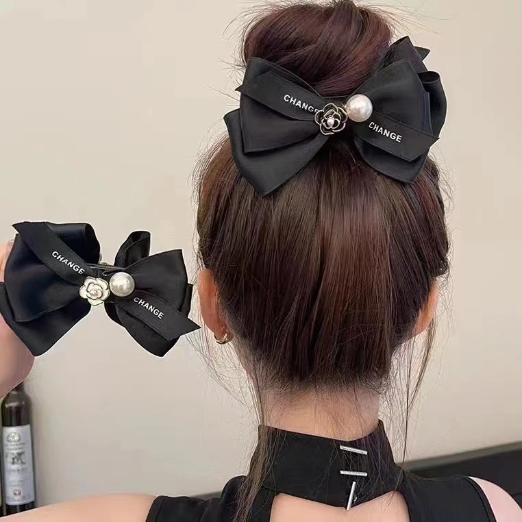 蝴蝶结扎丸子头抓夹复古新娘头饰发夹女后脑勺盘发发卡高级感韩版