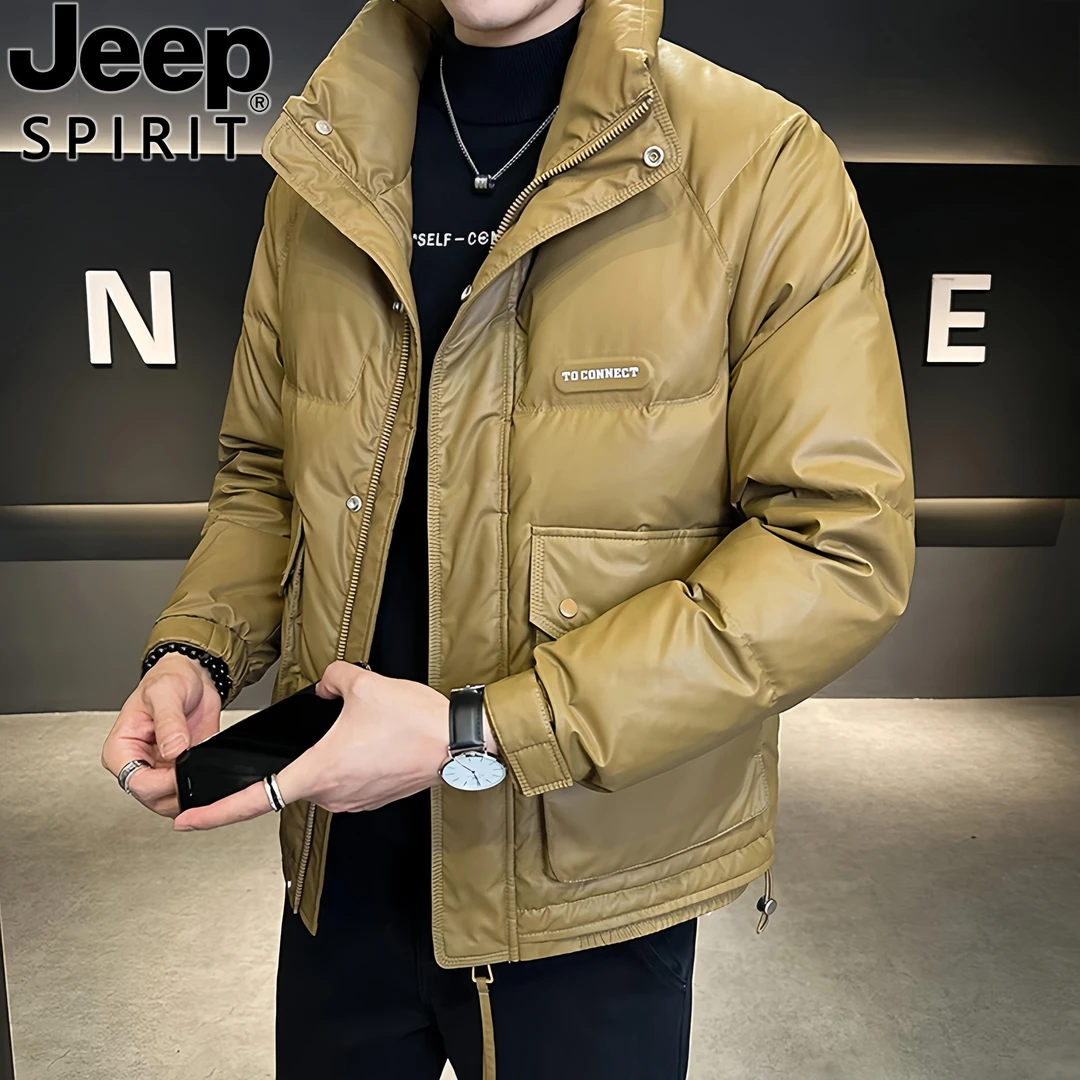 Jeep吉普男士冬季帅气白鸭绒羽绒服2024新款潮流加厚保暖立领外套