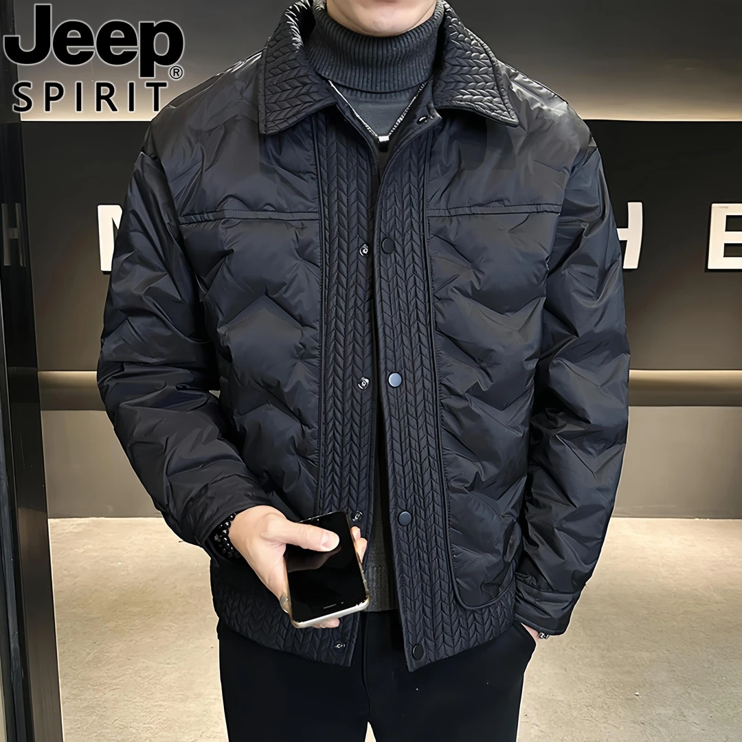 Jeep吉普轻薄款衬衫式羽绒服男士秋冬季新款翻领短款保暖夹克外套