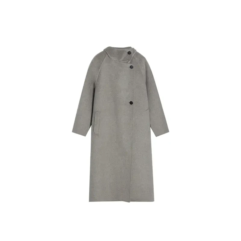 立领无腰带直身宽松牦牛绒外套CWFE12009B