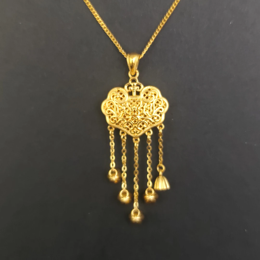 老鼎黄金 莲花祥云锁包黄金套链足金999复古国潮时尚古风送女友