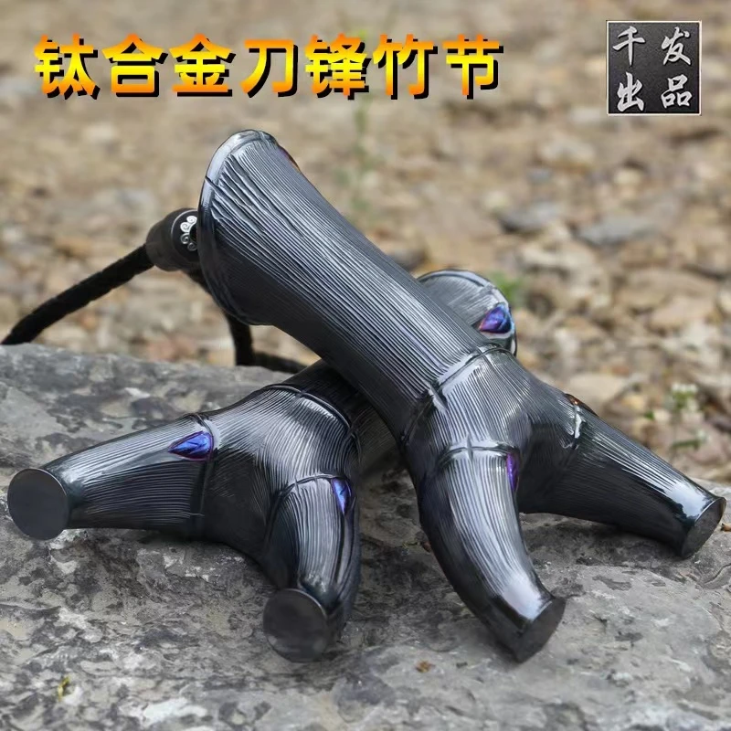 千发刀锋竹节全钛合金手工雕刻飞虎精准圆头户外大威力扁皮