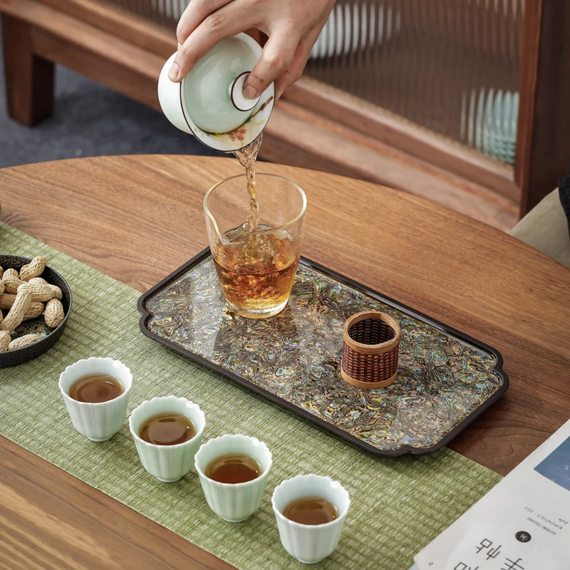 茶盘电木整块密胺螺钿大漆干泡台合金壶承茶承茶道茶具配件果盘