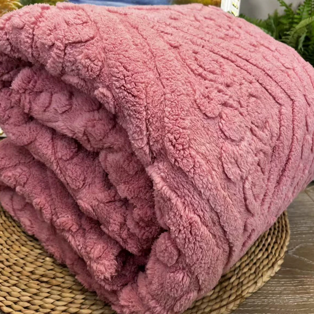 150*200粉色秋冬加厚立体雕花床单亲肤保暖被子盖毯绒毛毯
