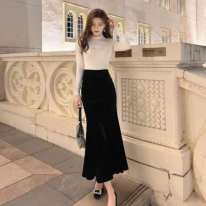 丝绒鱼尾裙时尚经典优雅半身长裙628