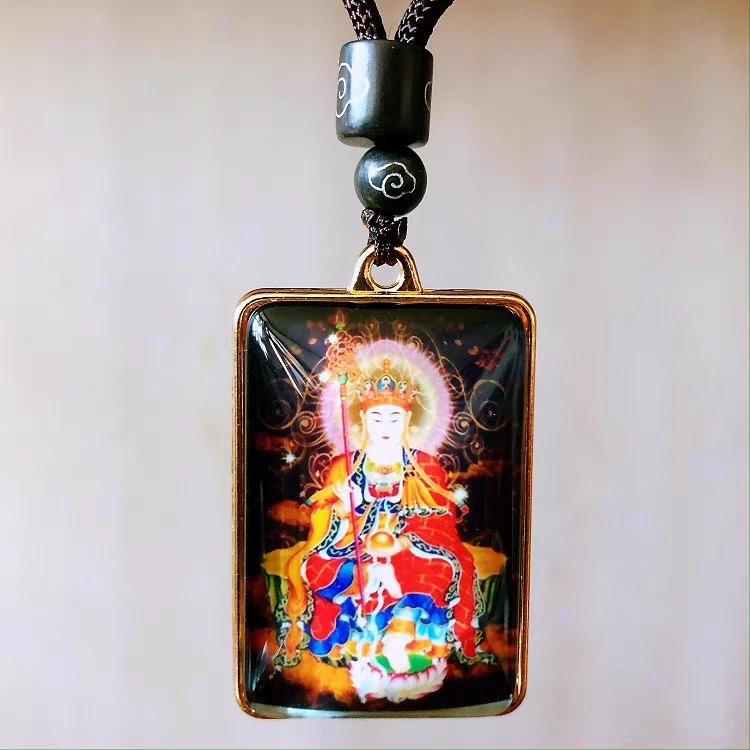 合金琉璃吊坠 南无地藏王菩萨吊坠项链复古双面毛衣链挂坠