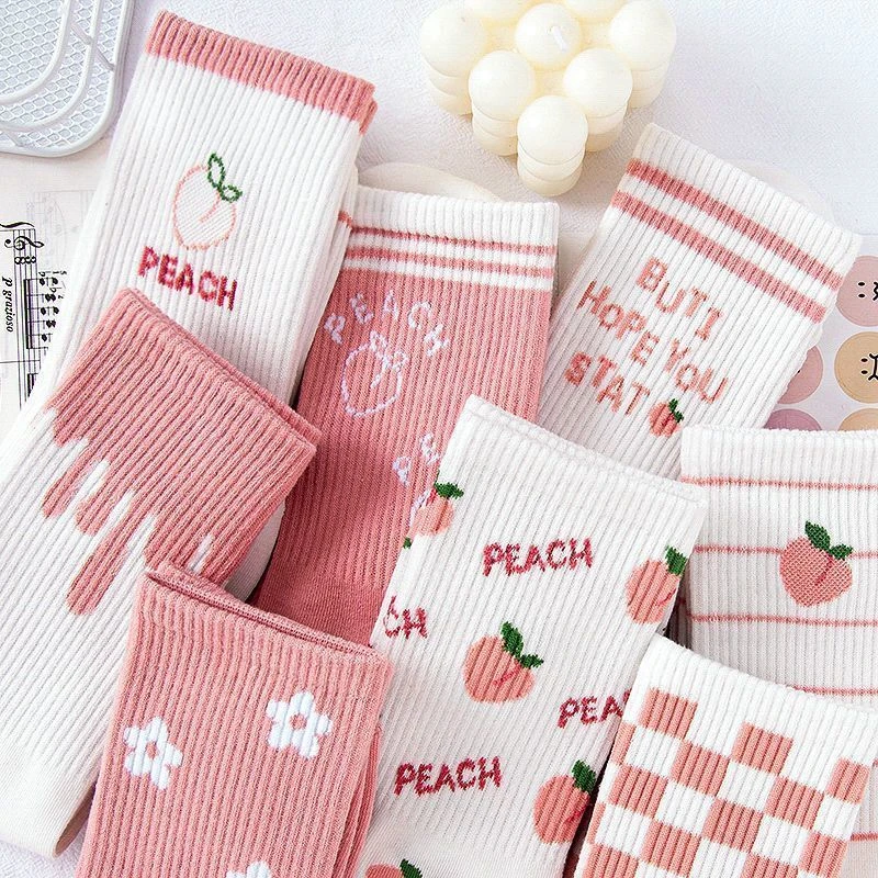 粉色袜子女ins潮百搭中筒袜春秋款韩版可爱运动学院风学生长袜