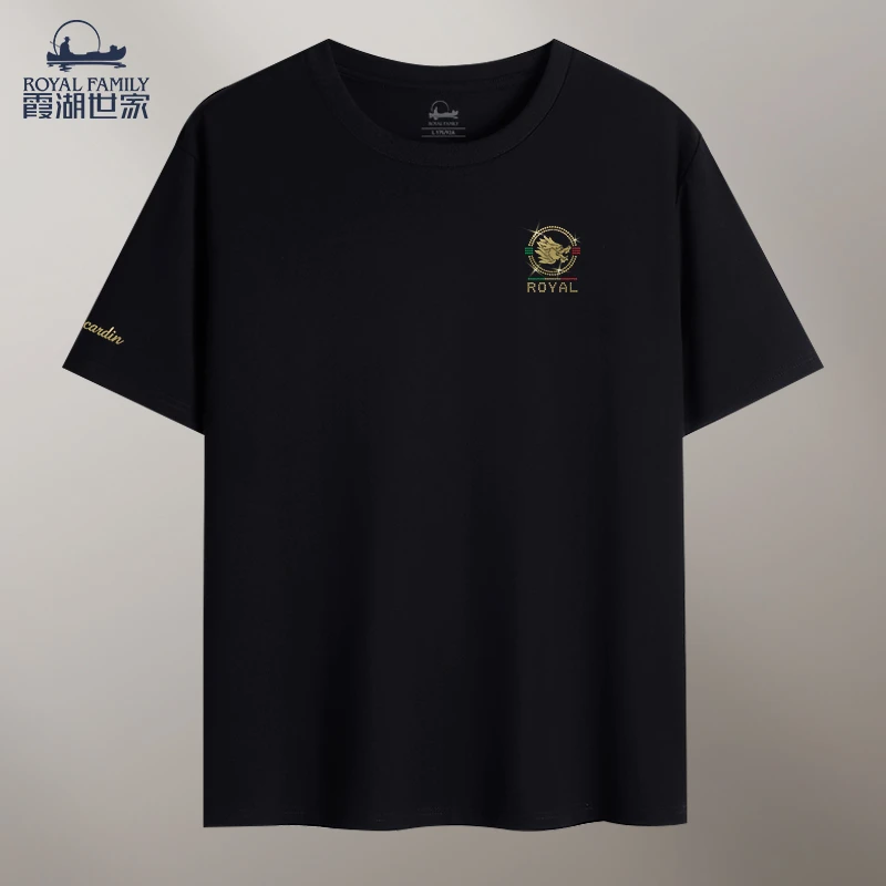 霞湖世家（清仓）大码男装短袖男棉质圆领宽松小标印花T恤XD5092