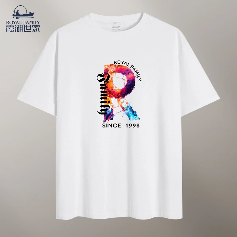 霞湖世家（清仓）大码圆领夏季宽松帅气男生潮流印花t恤短袖XD5093