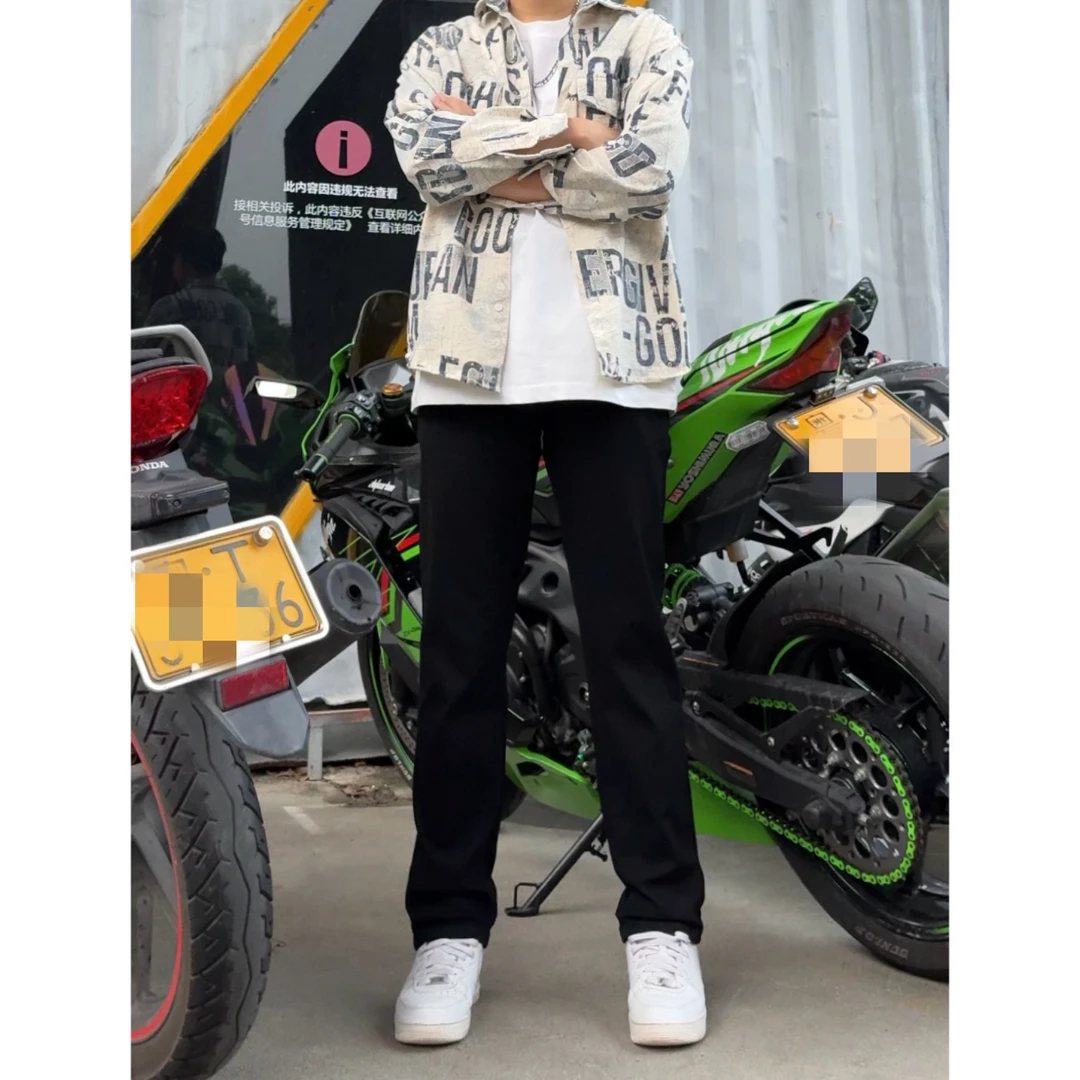 秋冬弯刀黑色牛仔裤显高显瘦高弹力高街大码百搭长裤（常规+加绒）