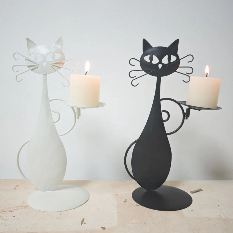 铁艺猫型烛台装饰简约复古家庭圆桌金属饰品客厅创意摆饰