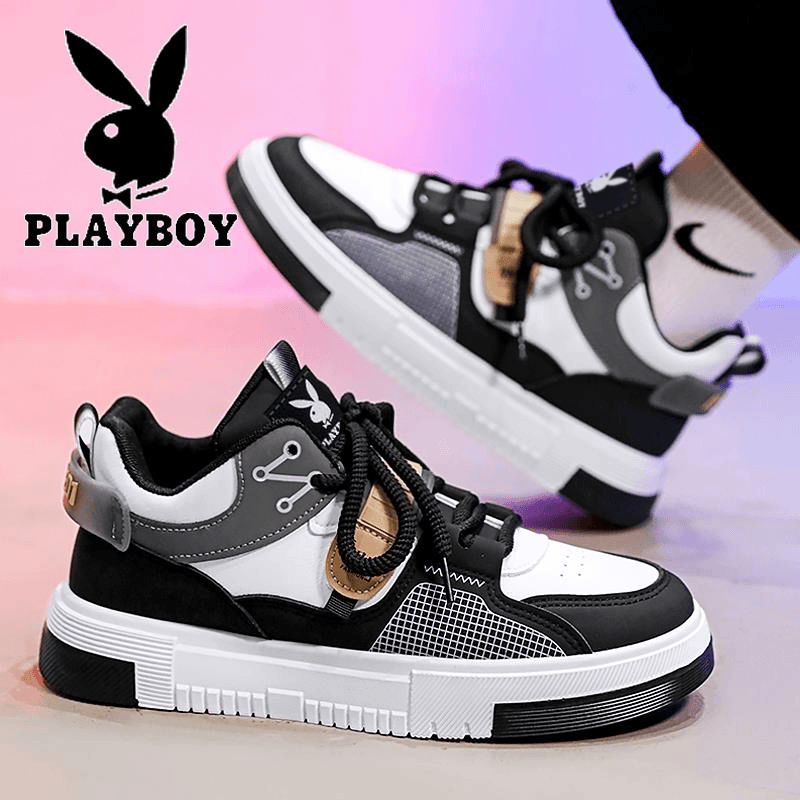 PLAYBOY潮牌男鞋春秋款青少年高筒鞋设计感运动休闲高档潮牌板鞋