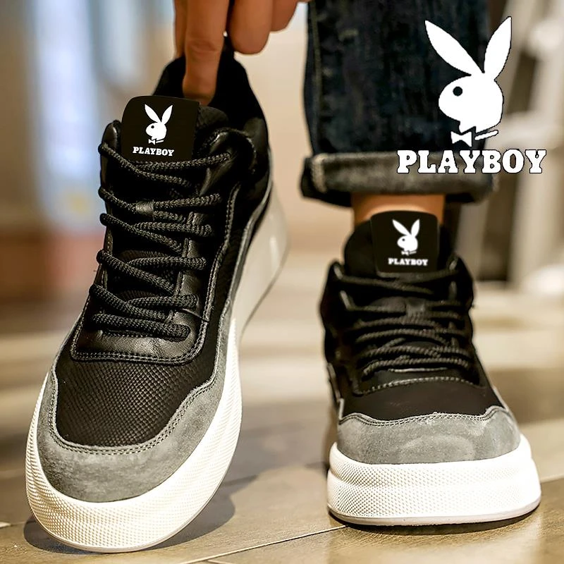 PLAYBOY板鞋男鞋春季款2024网红新款高帮鞋男士厚底休闲运动潮鞋