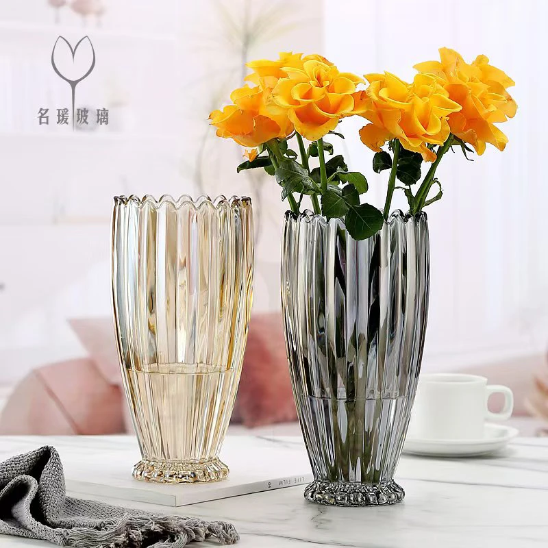 简约欧式水培玻璃大花瓶客厅家用透明花瓣干花插花花器装饰高档