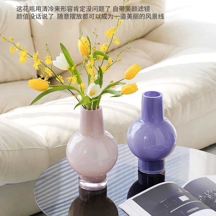 法式轻奢瓶水相逢玻璃花瓶高级感客厅中古插花雪柳创意腊梅新摆件