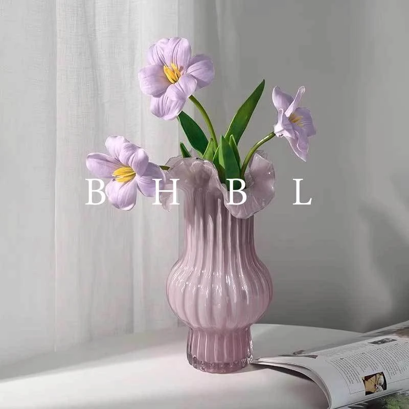 中古琥珀鱼尾花瓶法式轻奢小众书房高级感简约奶油系艺术玻璃摆件