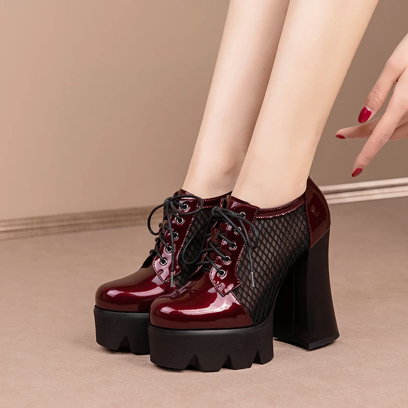 2024年夏季新款圆头防水台超高跟镂空单鞋女透气细带英伦高跟鞋