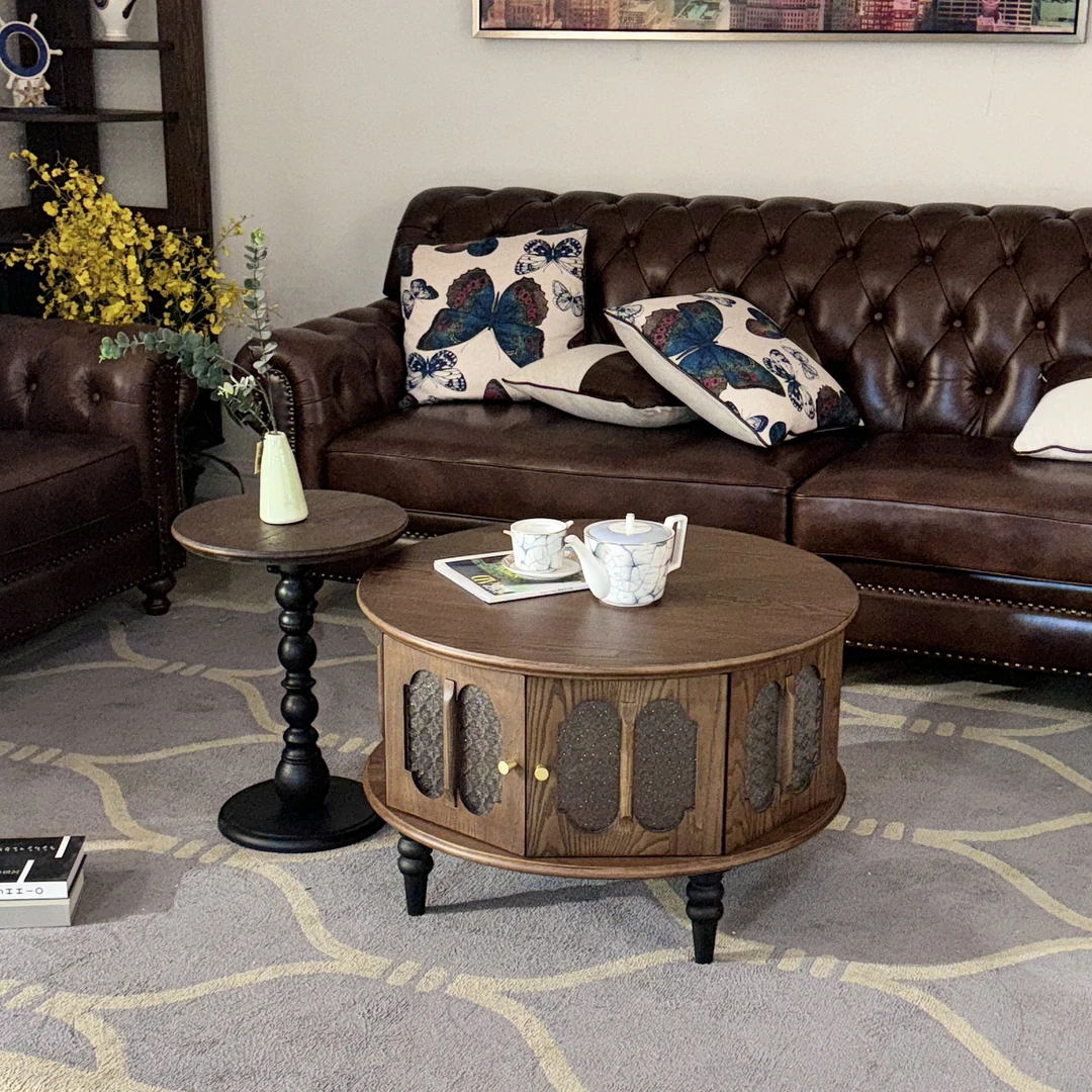 【清仓】法式中古风白蜡木全实木茶几80*80*51cm组合客厅轻奢复古