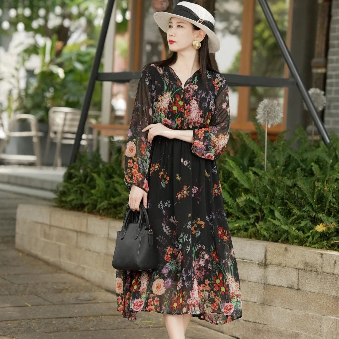 XILIHUI/喜丽荟春夏新款轻奢气质修身显瘦时尚连衣裙 1051-长袖