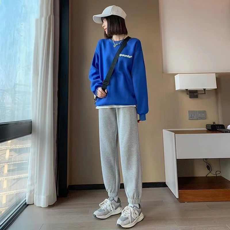 啄木鸟2022秋冬新款运动裤女宽松束脚百搭显瘦卫裤加绒休闲裤子