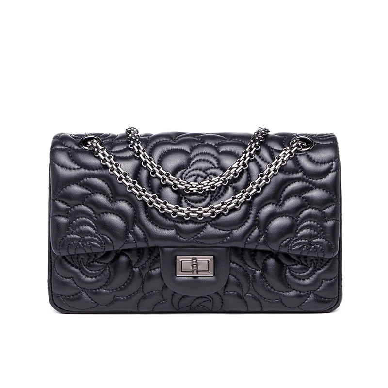 山茶花小香风包包链条包2023新款复古羊皮中年女包妈妈单肩斜挎包