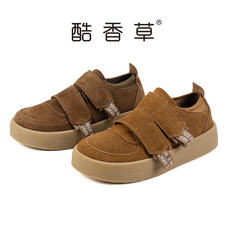 酷香草软底软面魔术贴单鞋女2024早秋新款舒适文艺女鞋圆头休闲鞋