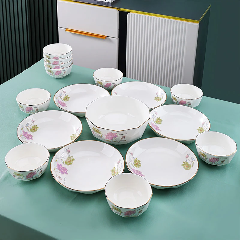 雨中漫步10碗6盘1汤碗1汤勺餐具套装乔迁新居餐具