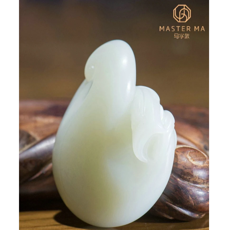 新疆和田玉白玉《琴韵》手把件