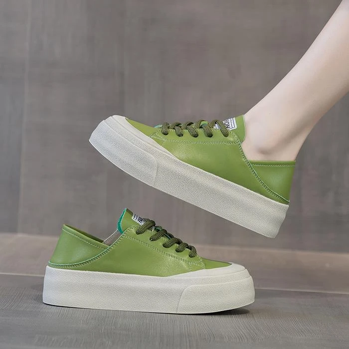 万达撤柜头层牛皮小白鞋软底两穿2025秋季薄款厚底休闲板鞋时尚百