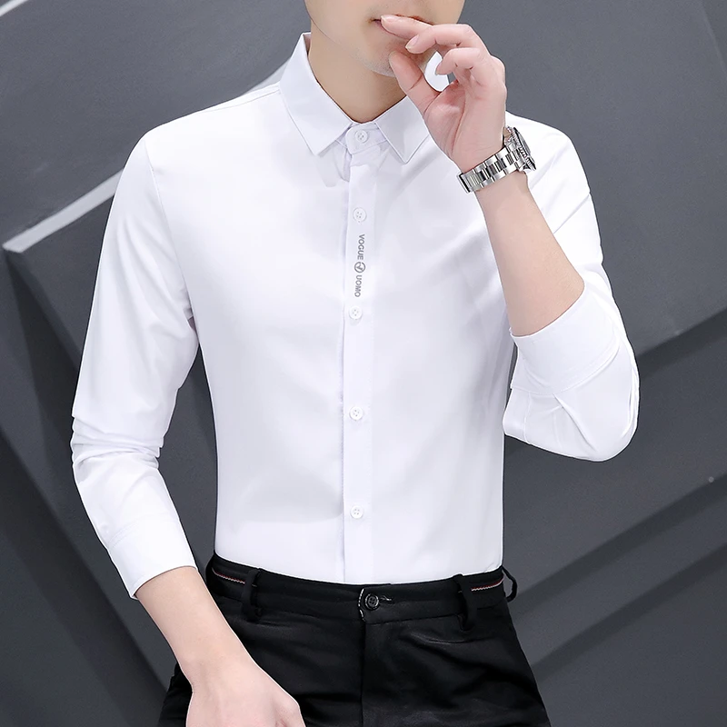 白色衬衫男长袖修身韩版2023新款打底男士衬衣商务休闲西装寸衫男