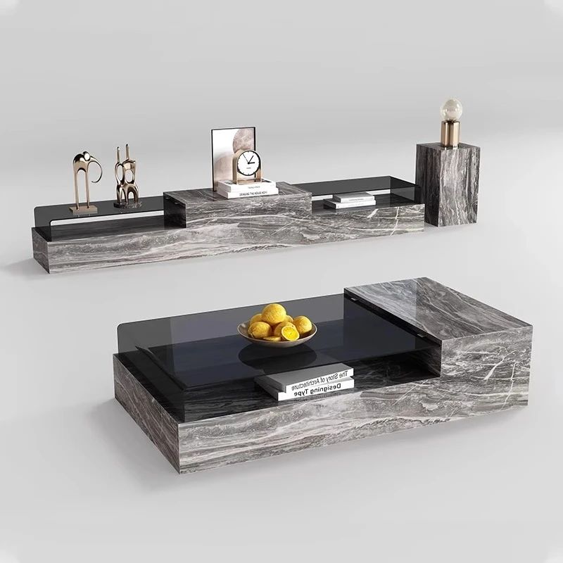 意式轻奢岩板茶几长方形小户型家用客厅威尼斯棕设计师茶几电视柜