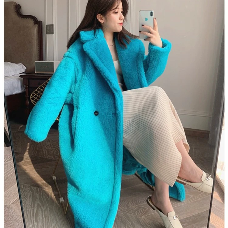 M家2022年新款秋冬中长款泰迪熊羊毛大衣oversize