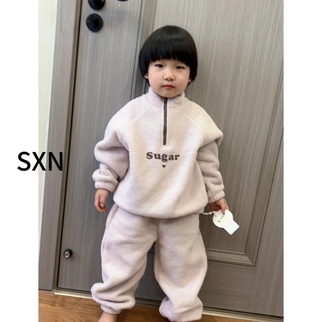 【宋晓暖】韩系马卡龙男女童半拉链卫衣套装秋冬款双面绒NJ-5605