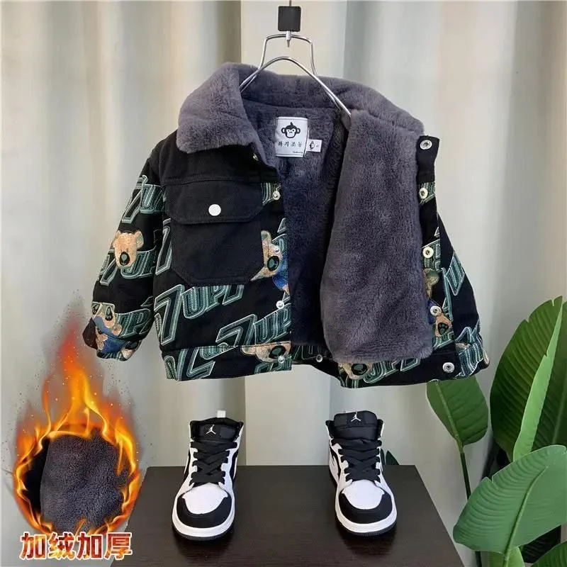 童装潮款Y男童加绒外套新款秋冬装儿童加厚衣服冬季痞帅宝宝中兔