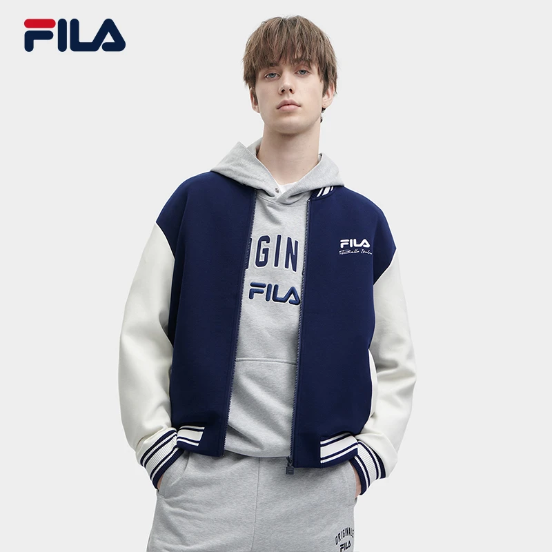 Fila/斐乐男装棒球服时尚休闲百搭拼色宽松运动外套F11M349501F