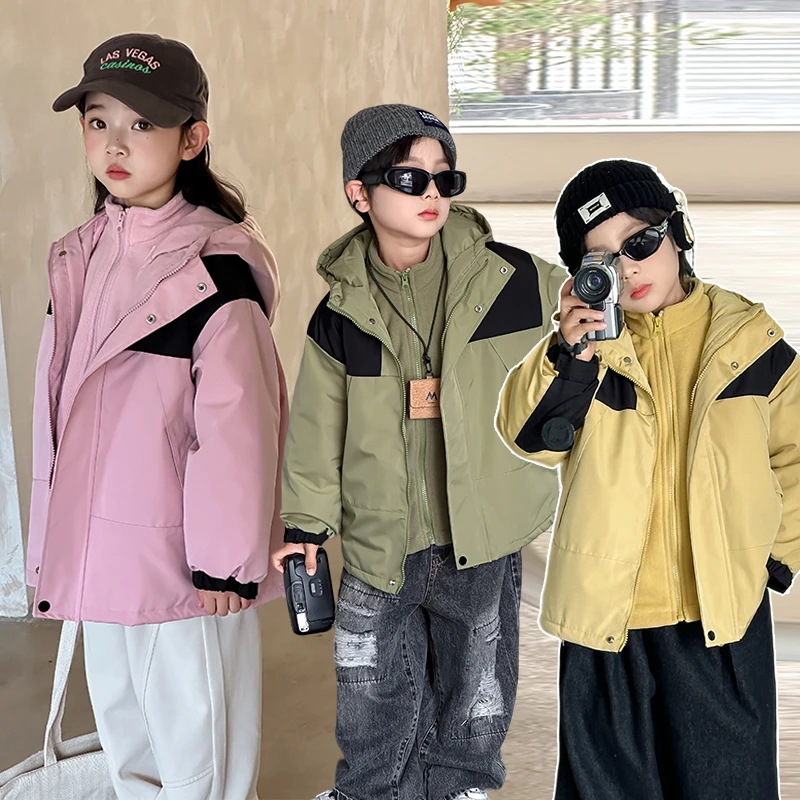 新款2024童装新款三合一夹棉冲锋衣中大童男童女童加厚户外