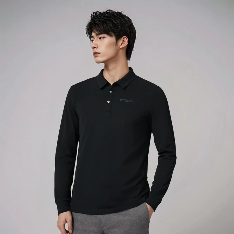 RockCloud/岩云户外运动春秋薄款舒适休闲男式5A翻领长袖打底T恤