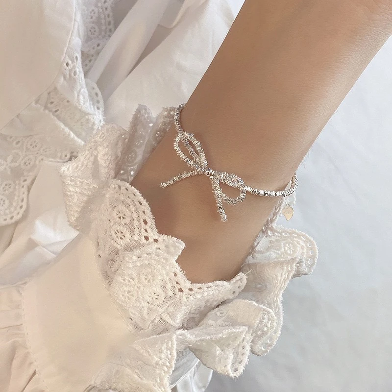 925银手链 碎银子蝴蝶结手链女韩国ins春夏简约气质闺蜜学生手饰