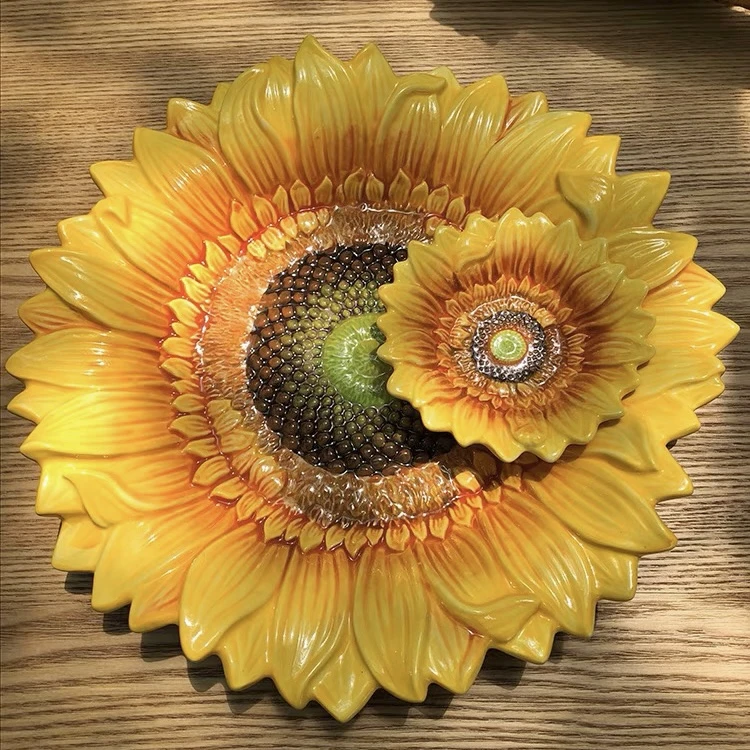 太阳花向日葵陶瓷双城果盘酱料盘