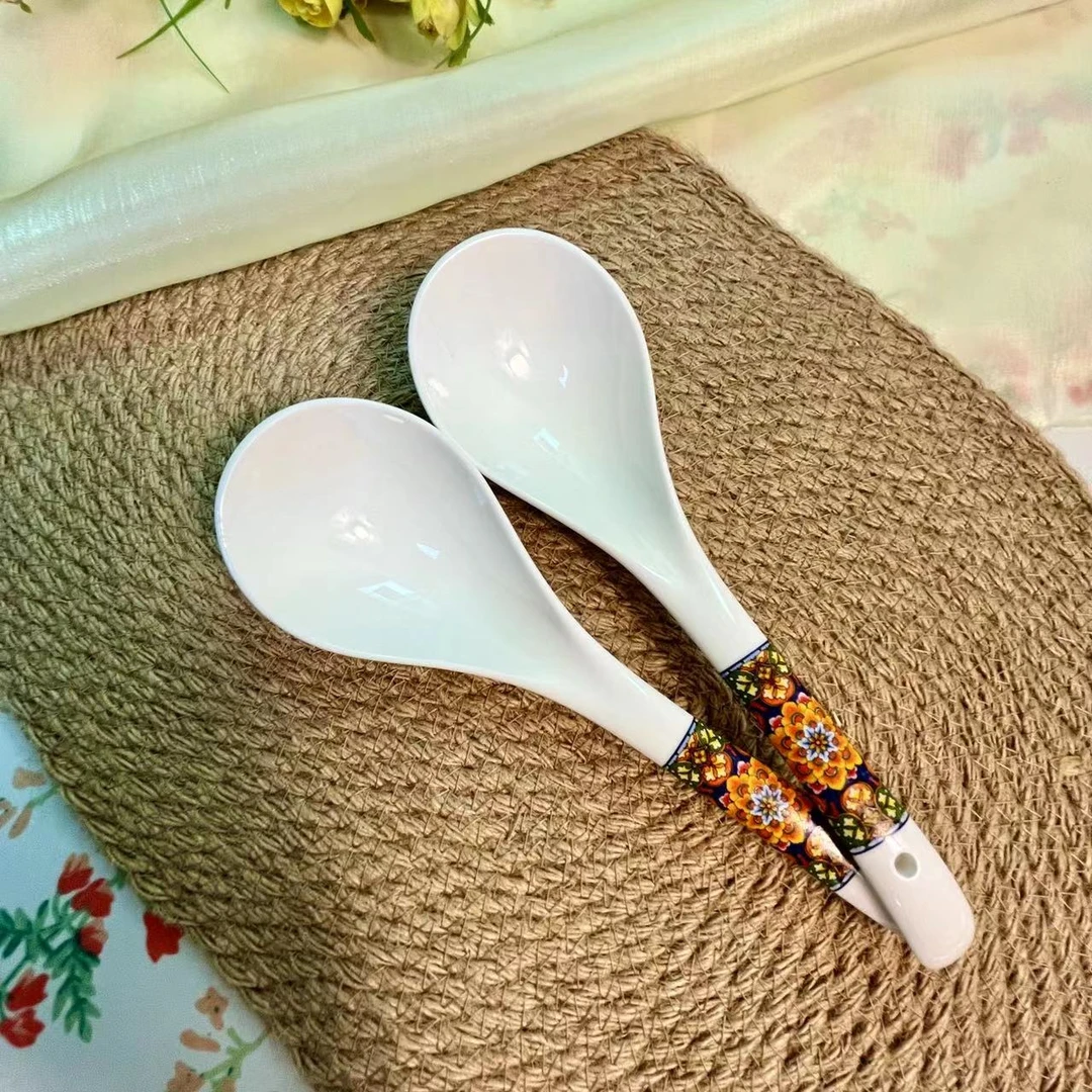 黄金时代大汤勺2只装网红陶瓷喝汤瓷勺可爱釉下彩日常餐勺餐具