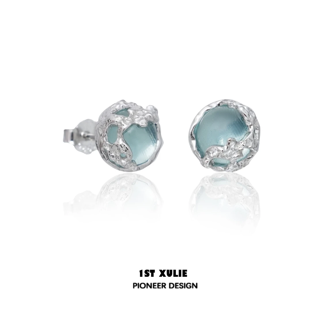 1ST XULIE 925银耳饰 925银养耳洞锆石耳钉小众设计耳环甜酷耳饰