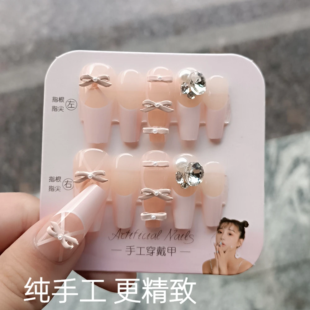 温精灵穿戴式指甲贴轻奢高级美甲片水晶镶钻24片纯手工光疗穿戴甲