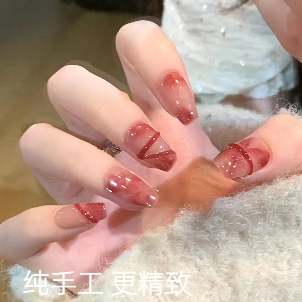 纯手工光疗立体穿戴甲美甲千禧辣妹美甲贴片古韵新中式指甲片24片