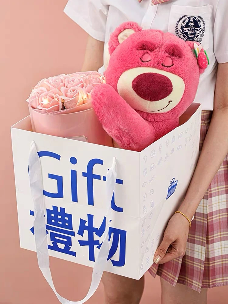 送女生闺蜜孩子礼物永生花花束草莓熊玩偶花束玫瑰创意可爱浪漫