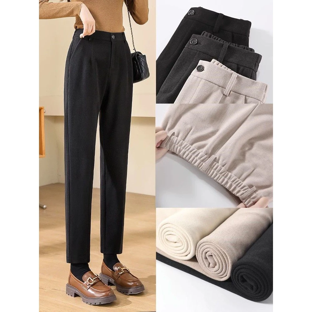 黑色西装裤女2024春夏新款高腰显瘦休闲哈伦裤烟管裤保暖西装裤子
