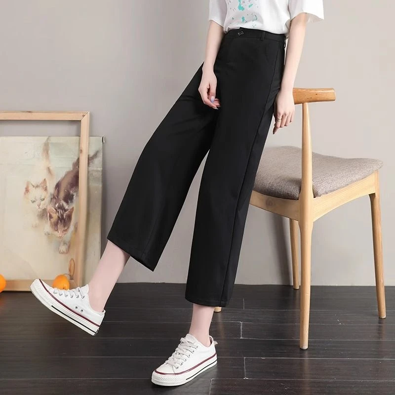小个子阔腿裤女2025秋季新款宽松西装裤直筒垂感休闲九分职业裤子